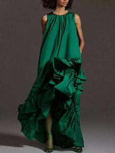 Green Frills Irregular Dress