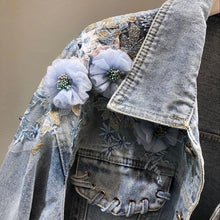 Load image into Gallery viewer, Flower Embroidered Denim Jacket