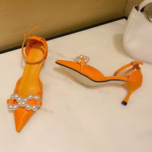 Load image into Gallery viewer, Ankle Strap Pearl Chain Heels