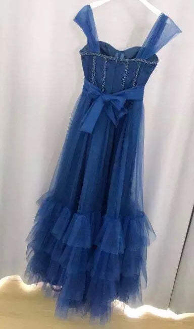 Bow Back Long Tulle Prom Dress