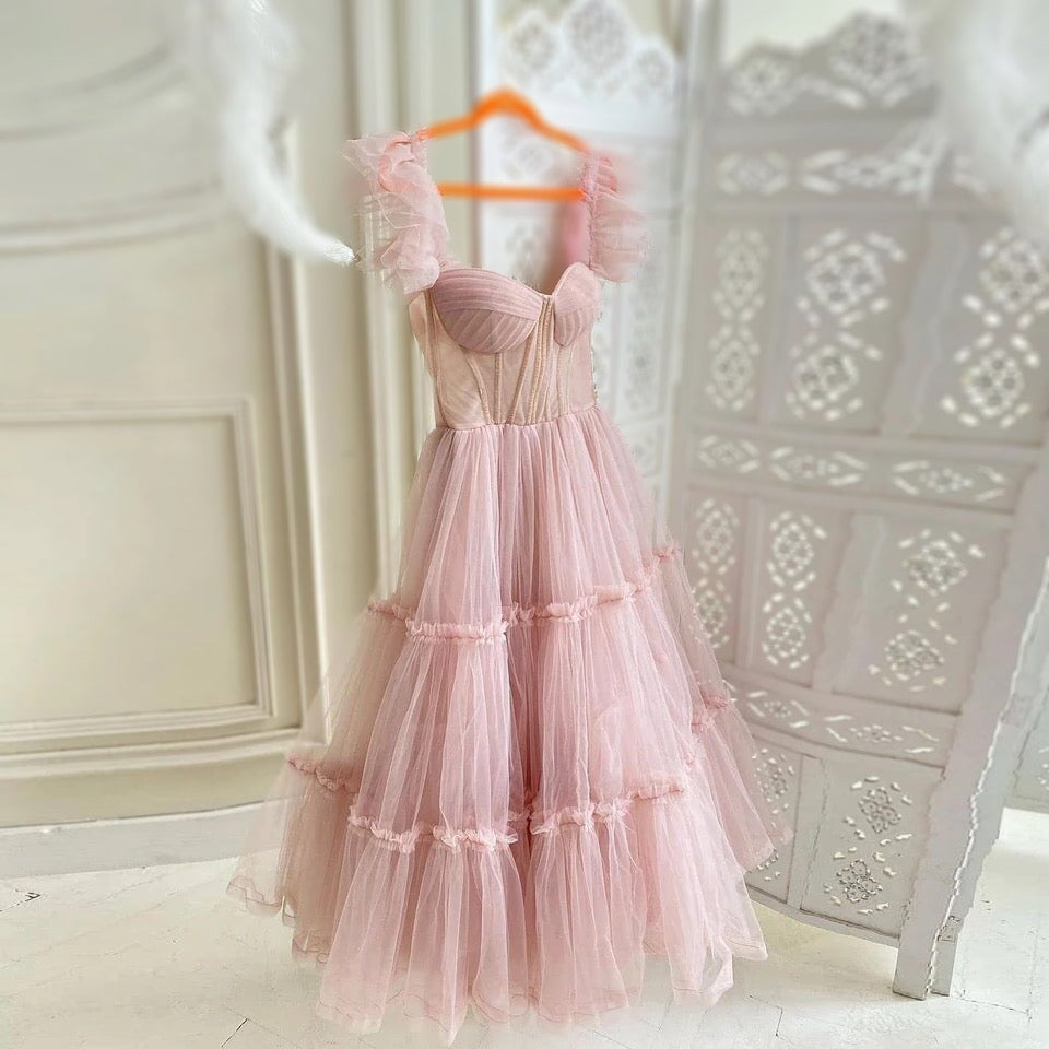 Sheer Fairy Tulle Ruffles Dress