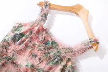 Load image into Gallery viewer, Mesh Ruffles Flower Spaghetti Dress