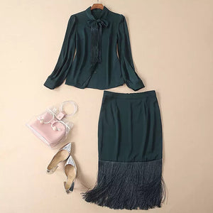 Elegant Pencil Half Skirt and Shirt Set