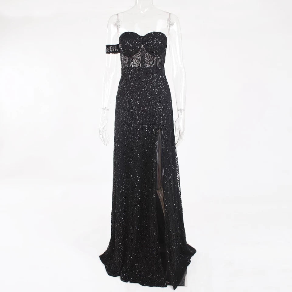 Off Shoulder Sparkle Long Dress
