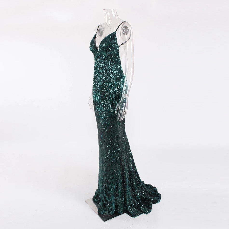 Sequined Stretch Backless Evening Dress