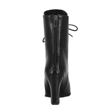Charger l&#39;image dans la galerie, Mid-calf High Chunky Block Heels Pointed Toe Lace-up Zipper Boots
