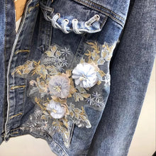 Load image into Gallery viewer, Flower Embroidered Denim Jacket