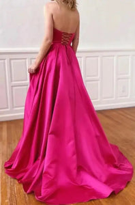 Fuchsia Satin Strapless Tube Dress