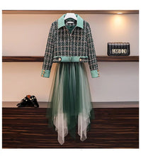 Charger l&#39;image dans la galerie, Plaid Tweed Jacket &amp; Mesh Dress Patchwork 2 Piece Set