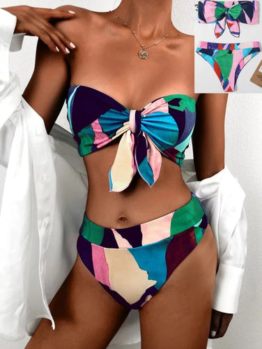 Knot Bandeau High Waist Bikinis Set