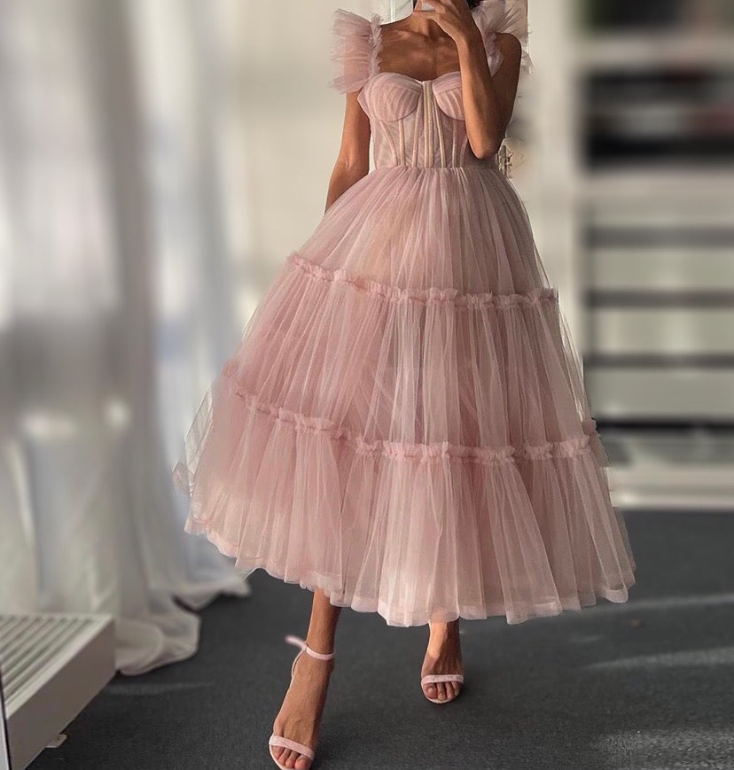 Sheer Fairy Tulle Ruffles Dress