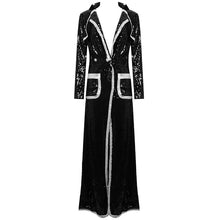 Load image into Gallery viewer, Black Sequin Slit Coat Dress