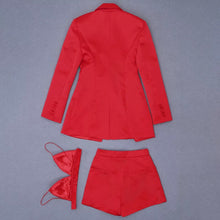 Carregar imagem no visualizador da galeria, Red Satin Blazer Tops Shorts Set