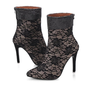 Lace Pointed Toe Ankle Boots