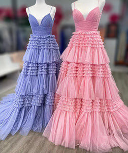 Glitter Side Slit Tiered Prom Dress