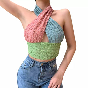 Cross Halter Backless Hollow Crop Top