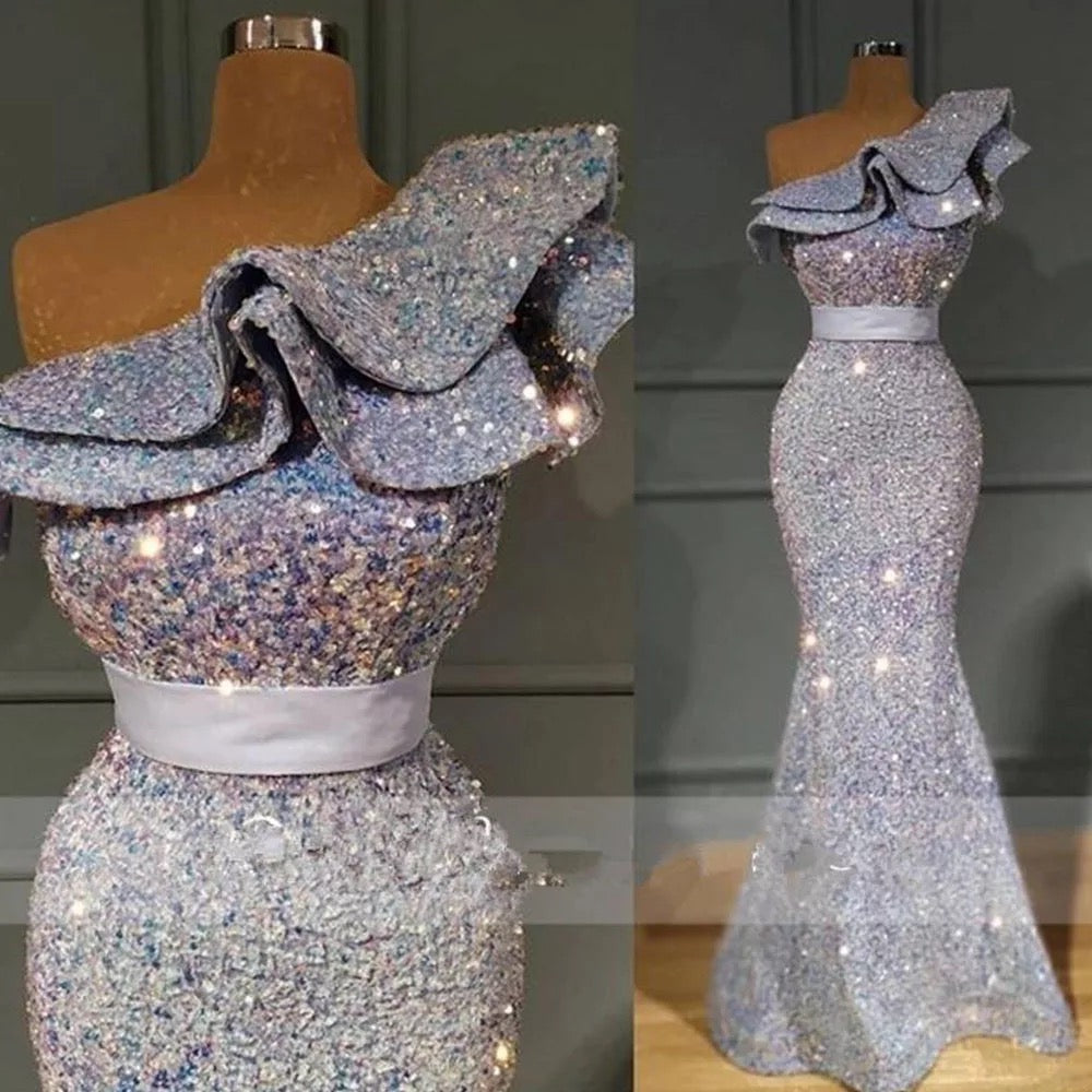 Luxurious Sequinned Ruffles Trail Dress