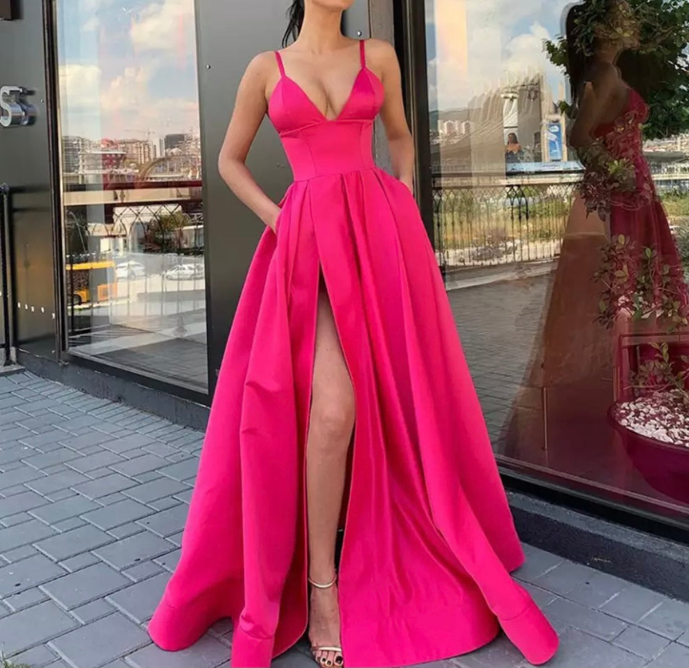 Deep VNeck Side Slit Prom Evening Gown