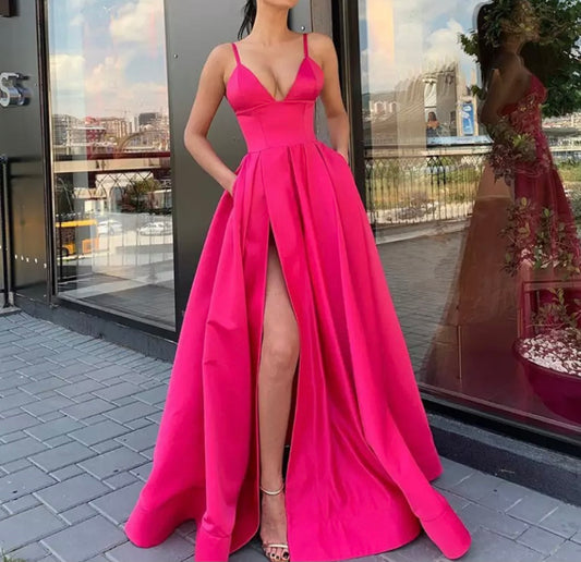 Deep VNeck Side Slit Prom Evening Gown