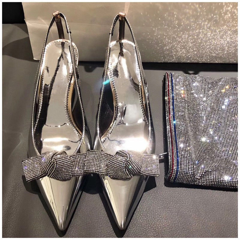 Silver Rhinestone Pointed Stiletto