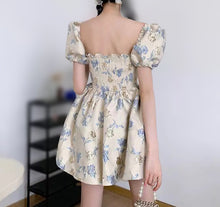 Load image into Gallery viewer, Bow Jacquard Puff Sleeve Mini Dress