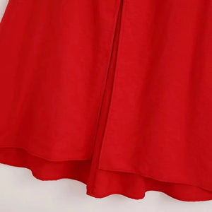 Red Puff Sleeve Slim Midi Dress