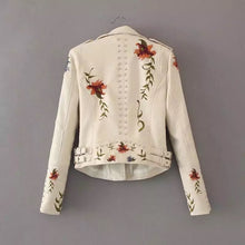 Load image into Gallery viewer, Floral Embroidery Faux Leather Jacket