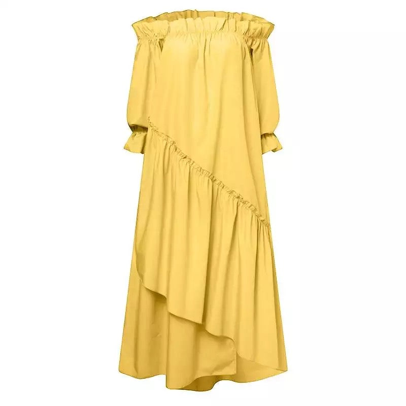 Off Shoulder Pleated Irregular SunDress