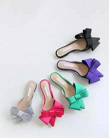 Satin Pointed Bow Tie Sandals