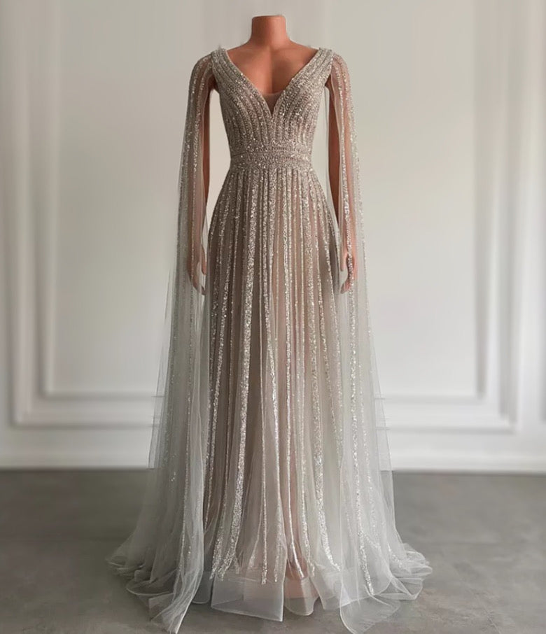 Cape Sequin Luxury Gown