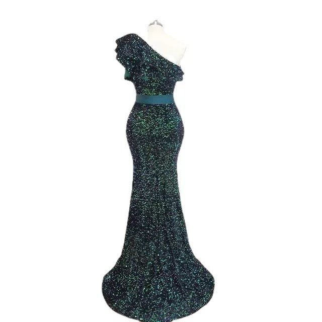 Luxurious Sequinned Ruffles Trail Dress