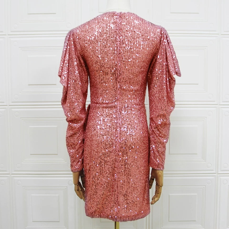 Pink Sequins Evening Mini Dress