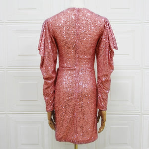 Pink Sequins Evening Mini Dress