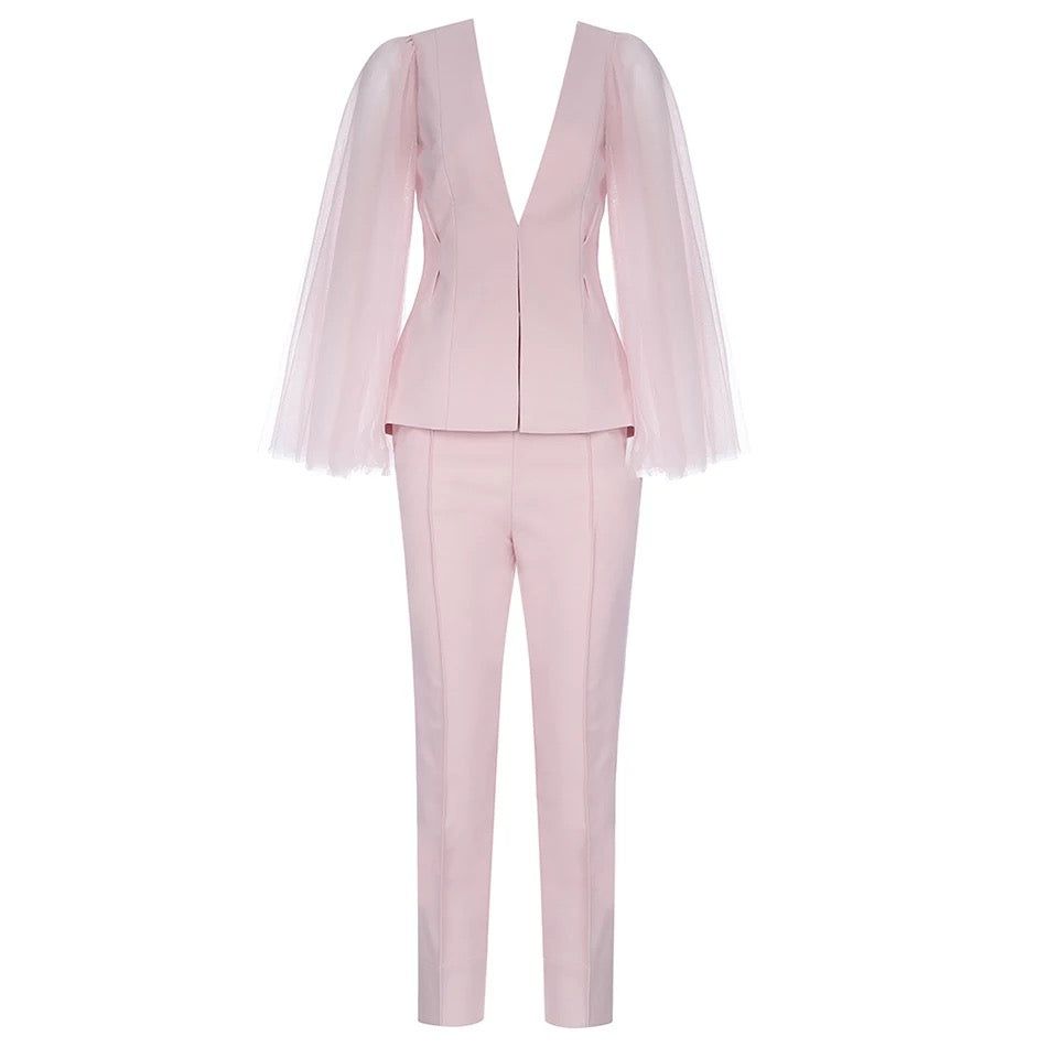 Spring Pink Evening Runway Suit Set