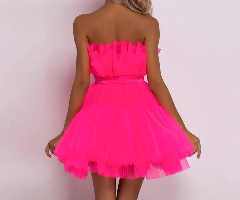 Strapless Tulle Layers Mini Mesh Dress