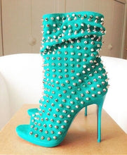 Load image into Gallery viewer, Peep Toe Rivets Studs Ankle Boots