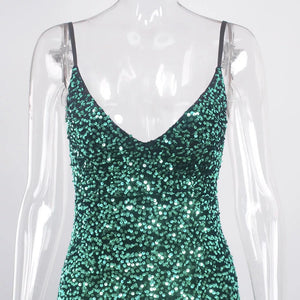 Sequin Stretch Backless Slit Dress