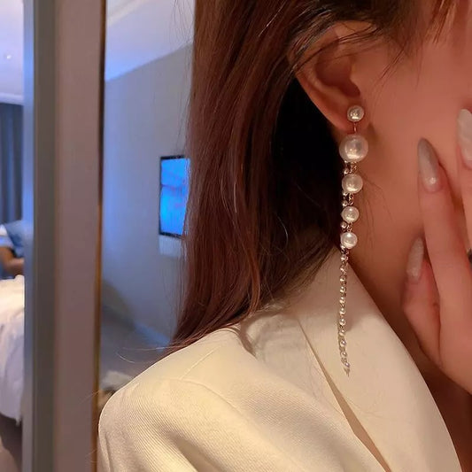 Pearl Long Tassel Earrings