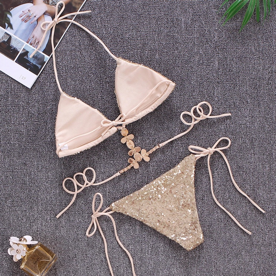 Bling Sequin V-Neck Swimsuits