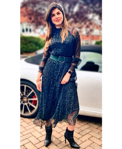 Polka Dot Print With Belt Chiffon Dress