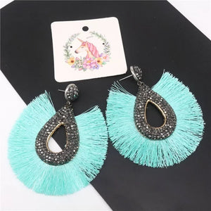 Silk Tassel Rhinestone Bohemia Earrings