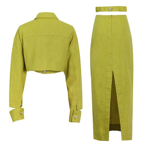 Lapel Cut Out Midi Two Piece Set