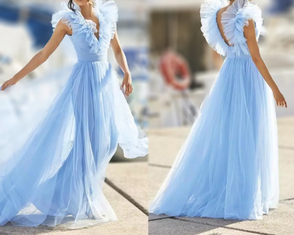 Tulle Ruffles A Line Pleated Prom Dress
