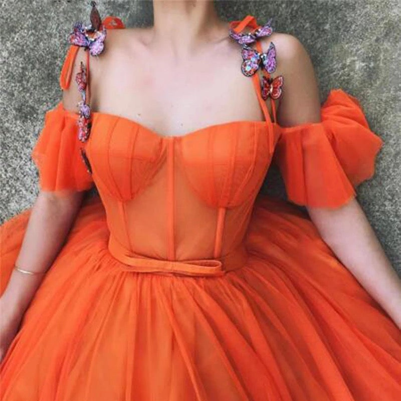 CustomMade Flowers Spaghetti Evening Gowns / Prom Dress