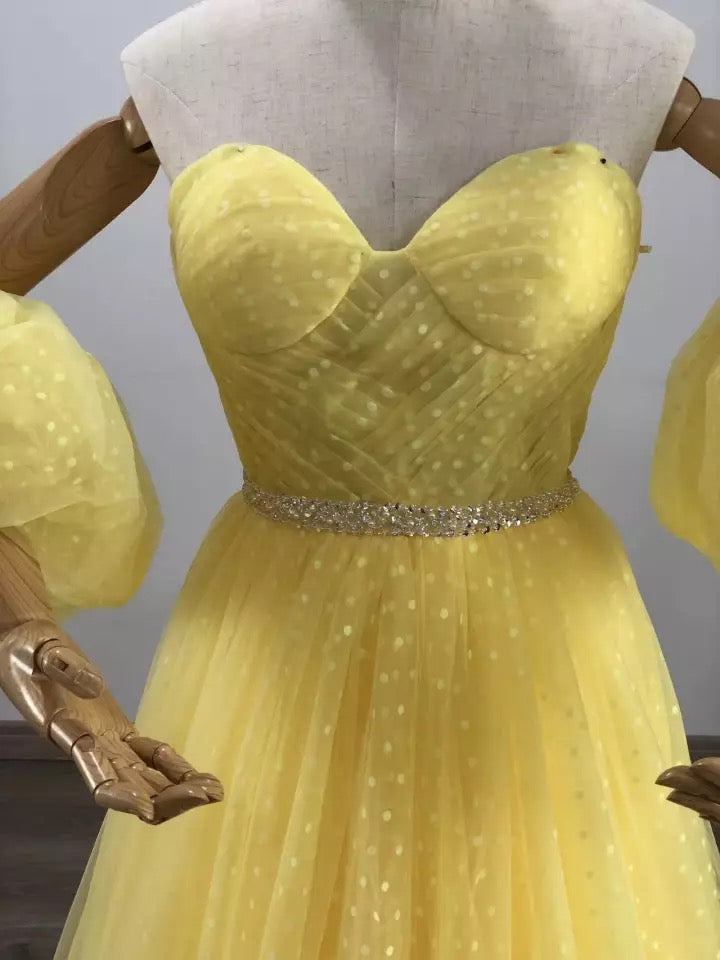Fairy Polka Tulle Detachable Sleeves Prom Dress