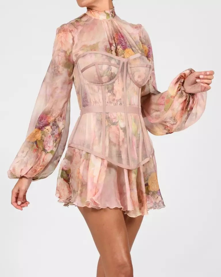 Mesh Lace Corset Two Pieces Dress