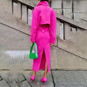 Lapel Cut Out Midi Two Piece Set