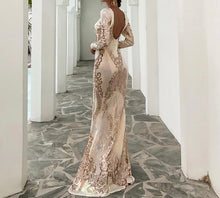 Load image into Gallery viewer, Multi Sequinned O Neck Elegant Gown