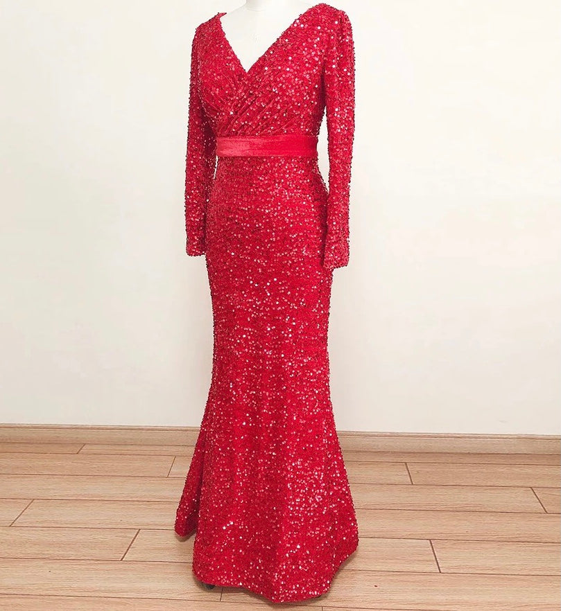 Mermaid Sequin Velvet Belt Gown