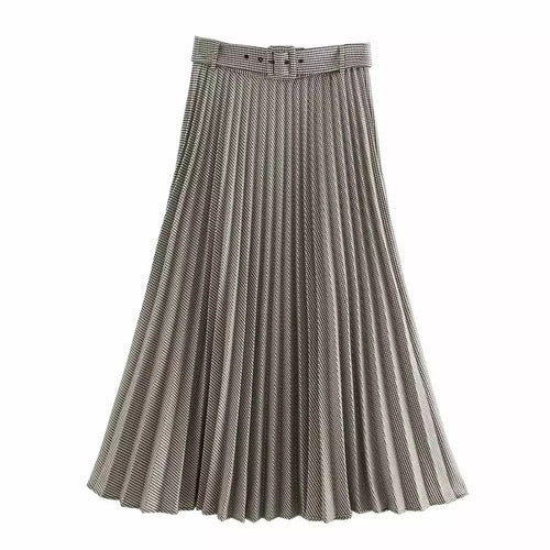 Pleated Midi Skirt Vintage With Belt